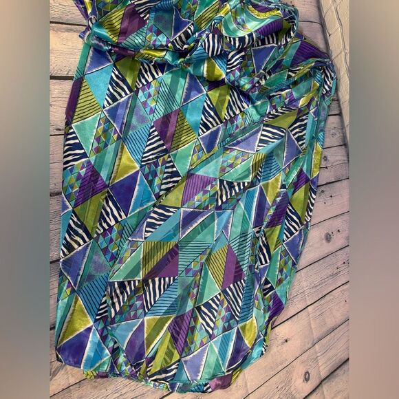 VINTAGE La Chemise USA Blue Purple Retro Kaftan Dress Kimono Colorful Coverup L - Picture 8 of 14